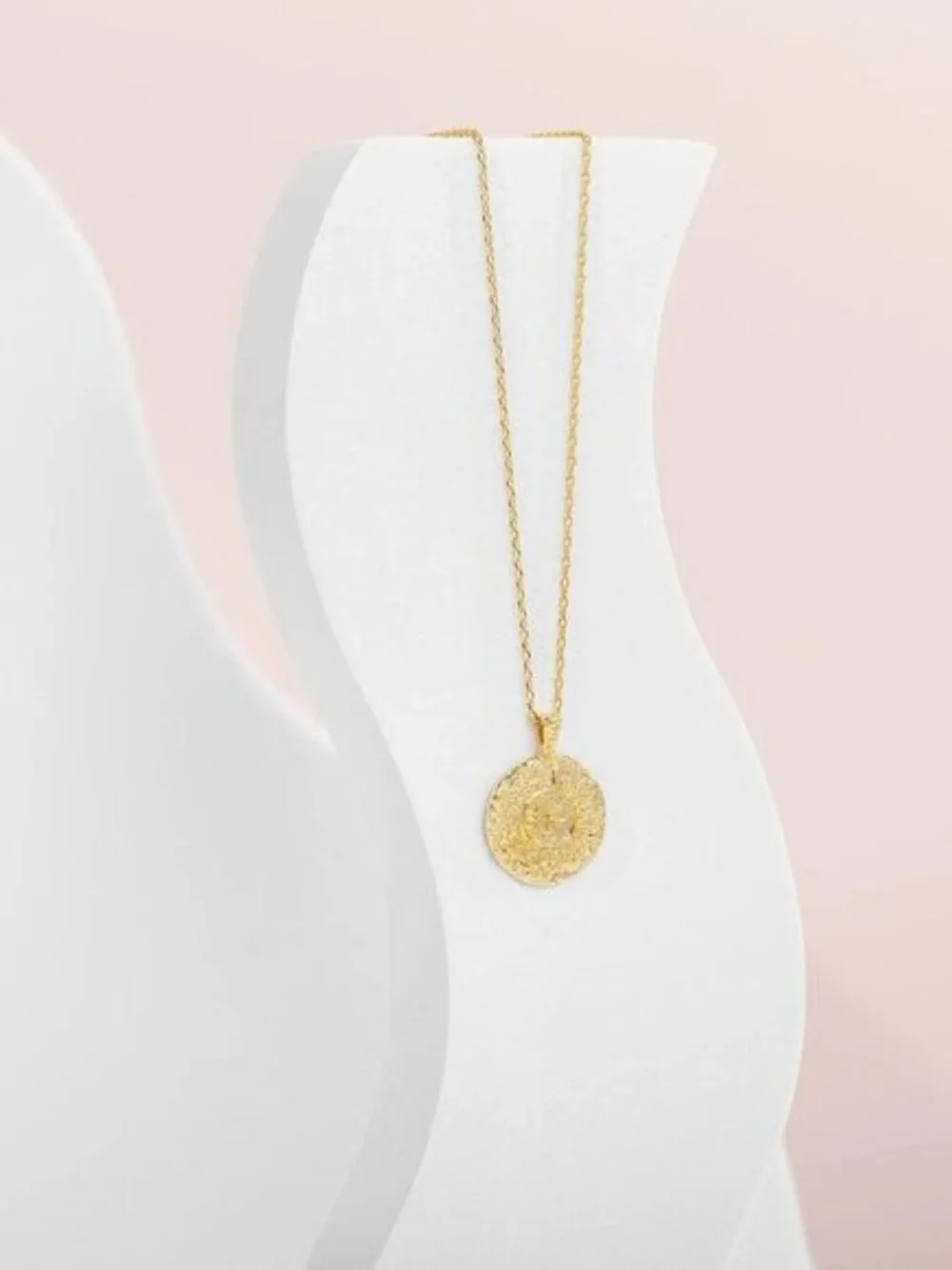 14K Yellow Gold Plated Engraved Moon & Star Coin Pendant Necklace CZ 20 Inch